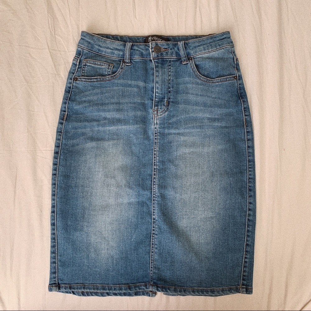 april jeans denim stretchy high waisted midi skirt